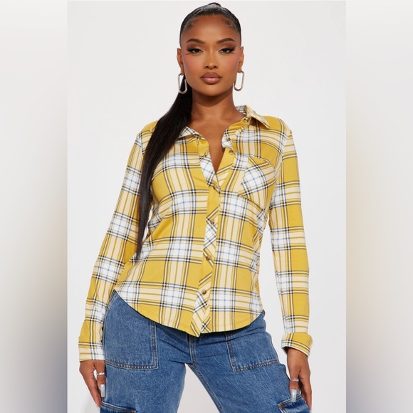 Fashion Nova Tops - Journee Plaid Shirt - Mustard/combo